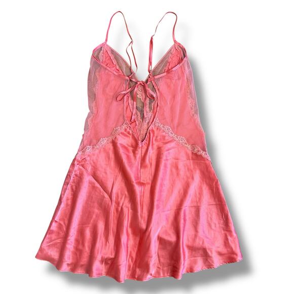 Frederick’s of Hollywood Coral Pink Lace‎ Satin Babydoll Slip Dress Lingerie M - Picture 7 of 10